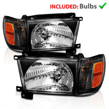 RacerSpares Black Glass Headlight + Corner Light Pair For Toyota 4Runner w/ Bulb 1996 1997 1998