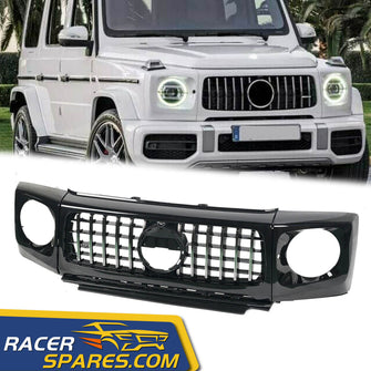 Front Bumper GT Grille Grill + Head Lights Covers Bezels For Mercedes Benz G Wagon W464 2019-ON Chrome Black