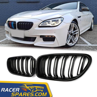 RacerSpares Gloss Black Dual Slats Front Kidney Grille Grill M6 Style for BMW 6 Series F06 F12 F13 2012-2017