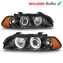 RacerSpares Black Dual Halo Projector Headlights For BMW E39 5-Series 528i/540i 1997-2003