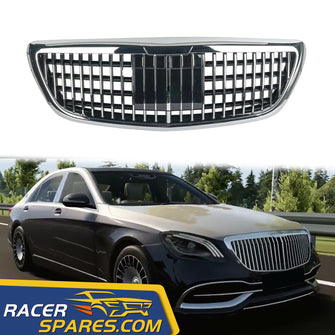 RacerSpares Chrome Front Bumper Grill Grille Maybach Style Fit Mercedes Benz S-Class W222 Sedan 2014-2020