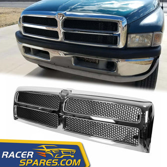 RacerSpares Chrome Front Grill Shell w/ Insert Mesh Grille for Dodge Ram 1500 2500 3500 1994-2002