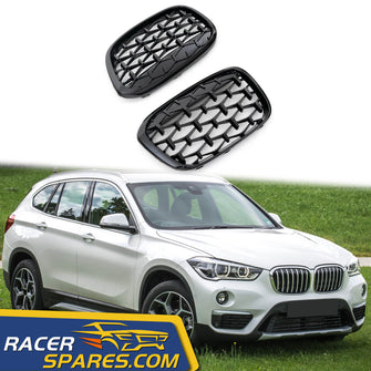 RacerSpares Front Kidney Grille Diamond Grill Glossy Black For BMW F48 F49 X1 Series 2016-2019