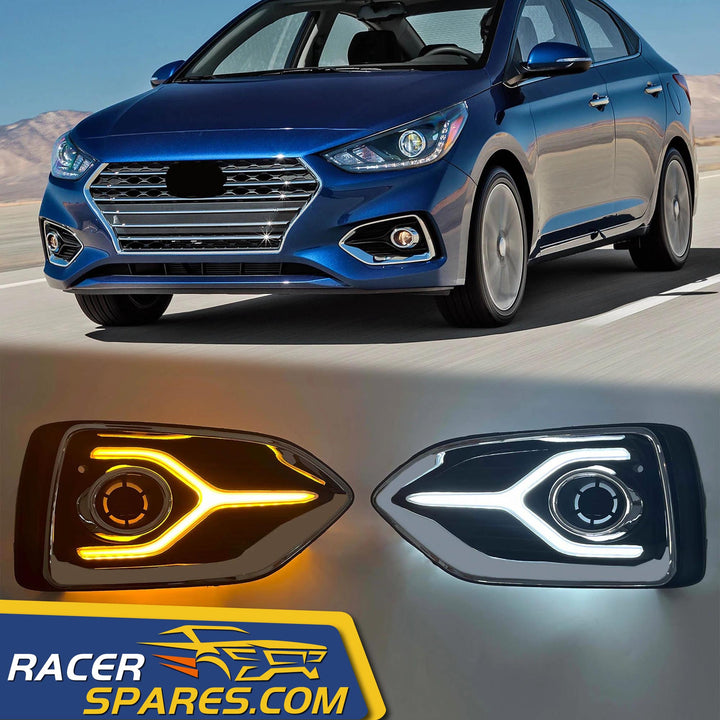 2PCS Car LED Daytime Running Light For Hyundai Accent Solaris 2021 2022 2023 Yellow Turn Signal Relay DRL Fog Lamp Decoration