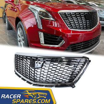 RacerSpares Luxury Style Front Bumper Upper Sliver Grill Grille For Cadillac XT5 2020-2022 No Camera