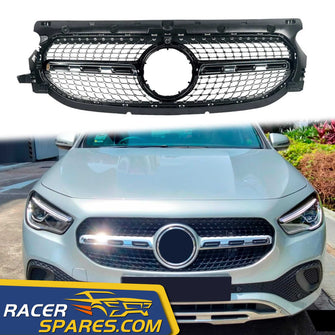 RacerSpares Diamond Style Front Grill Grille For Mercedes-Benz H247 GLA 2021 2022 Chrome/Black