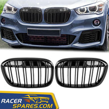 RacerSpares Shiny Gloss Black Front Bumper Kidney Grille For BMW X1 F48 F49 2016-2019