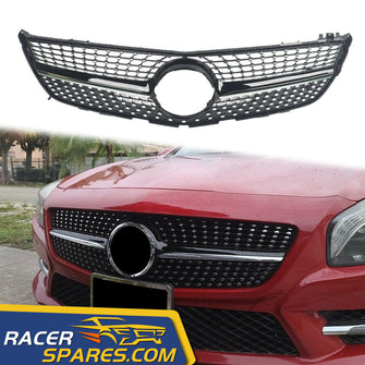 Diamond Front Bumper Grille Grill For Mercedes-Benz SL-Class R231 Pre-facelift 2013-2016 w/o Camera