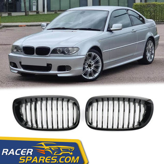 RacerSpares Glossy Black Front Kidney Grille Grill For BMW E46 3-Series 2Door Coupe Convertible LCI 2003-2016