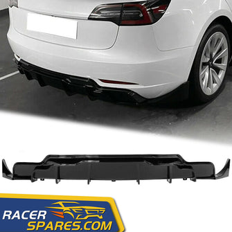 RacerSpares Fits 17-22 Tesla Model 3 IKON Rear Bumper Lip Diffuser & Aprons 3PC Gloss Black