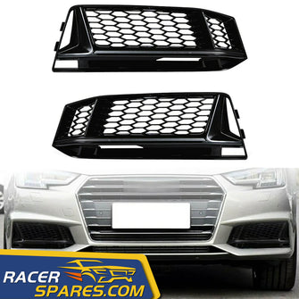 RacerSpares Black Honeycomb Mesh Fog Light Cover Grill for Audi A4 B9 S-line S4 B9 2017-2019