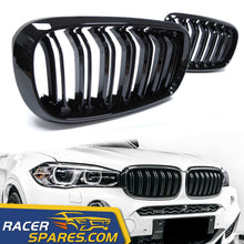 RacerSpares Glossy Black Front Kidney Grille Grill Dual Slats for BMW X5 F15 X6 F16 2014-2018 fg105