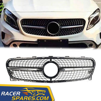 RacerSpares Diamond Style Chrome Front Grill grille For Mercedes Benz GLA X156 2018-2020 w/o front camera