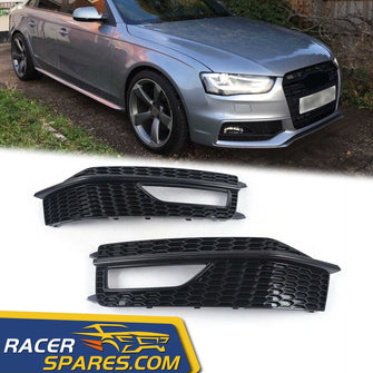 RacerSpares Fog Light Cover Lamp Grille Grill for 2013-2016 Audi A4 B8.5 S-line S4 All Black