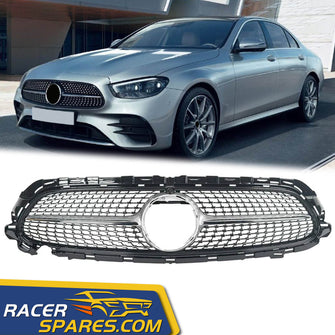 RacerSpares Diamond Style Front Grill Grille For Mercedes-Benz W213 E-Class Sedan Facelift 2021 2022 (Sport or Standard) with front camera