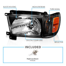 RacerSpares Black Glass Headlight + Corner Light Pair For Toyota 4Runner w/ Bulb 1996 1997 1998